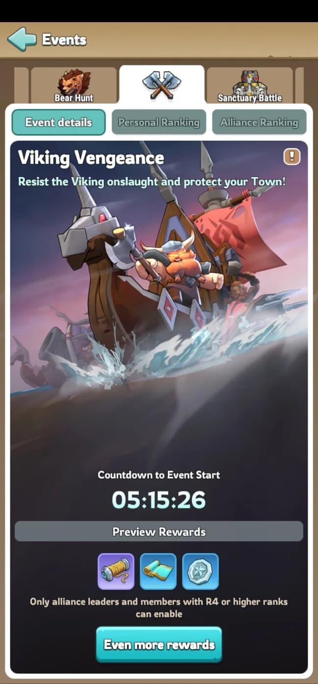 Viking Vengeance activity points breakdown showing defense points, kill points, and wave completion bonuses for alliance coordination