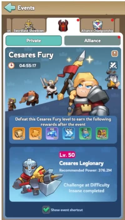 KingShot Cesares Fury Stamina Pacing Strategy - Three-day timeline showing optimal stamina distribution versus natural regeneration for maximum efficiency