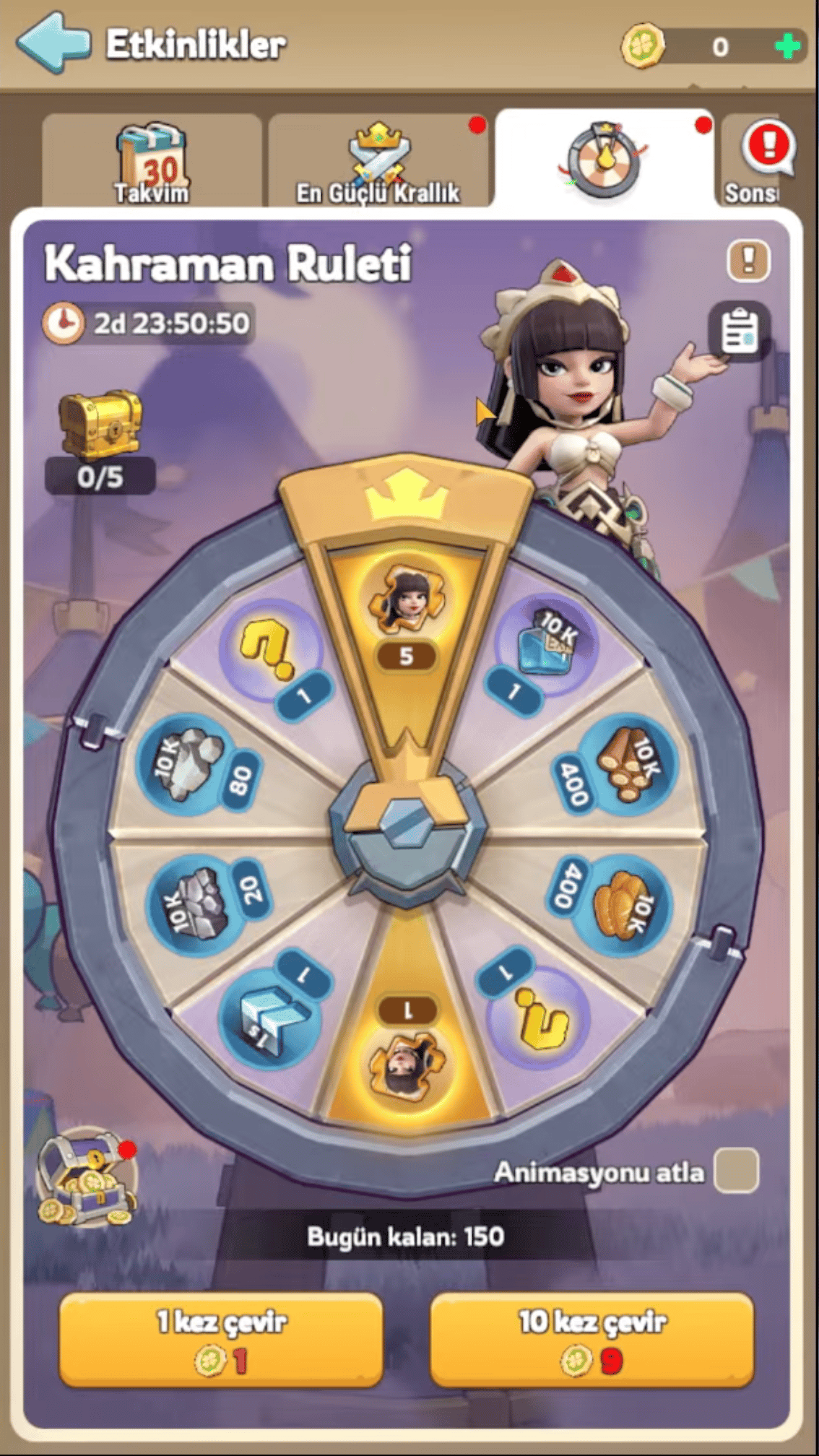 Hero Roulette event screen