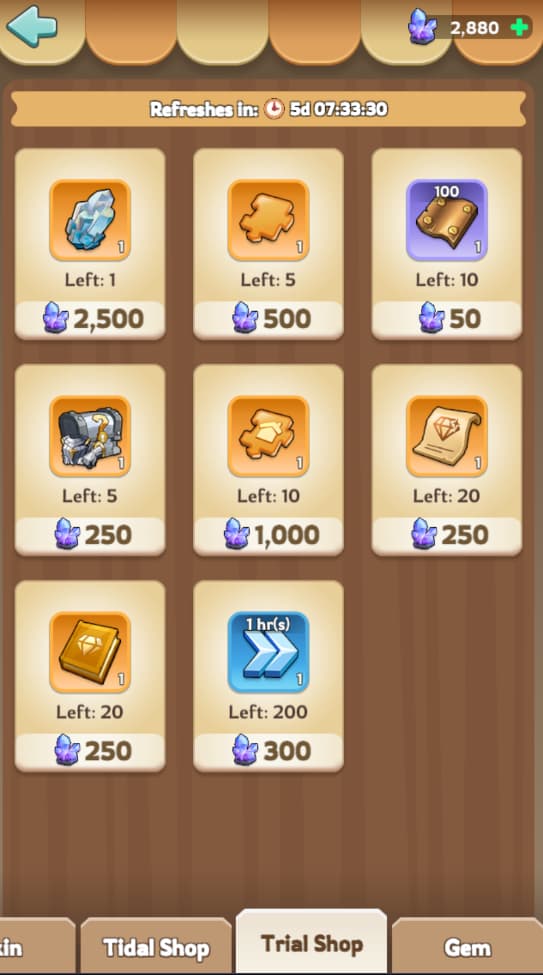 Trial shop weekly reward refresh time