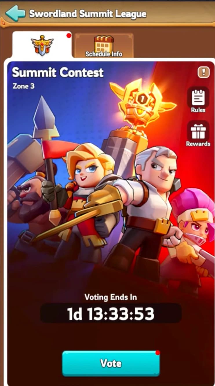 Kingshot Swordland Summit League event main screen and countdown timer