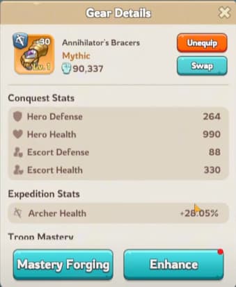 Kingshot gear details