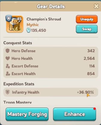 Kingshot gear details