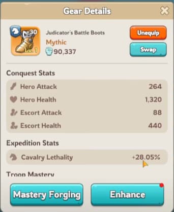 Kingshot gear details