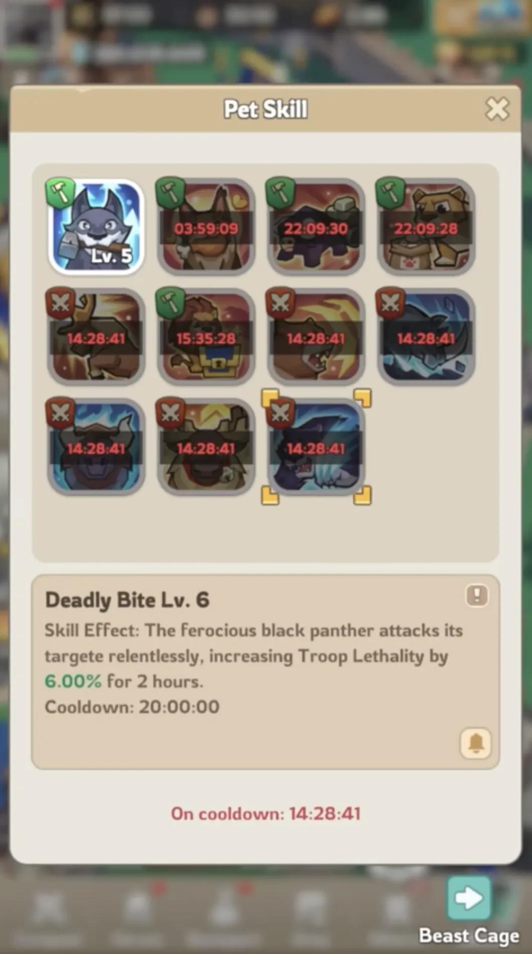 Recommended pet skills for Raging Bear event