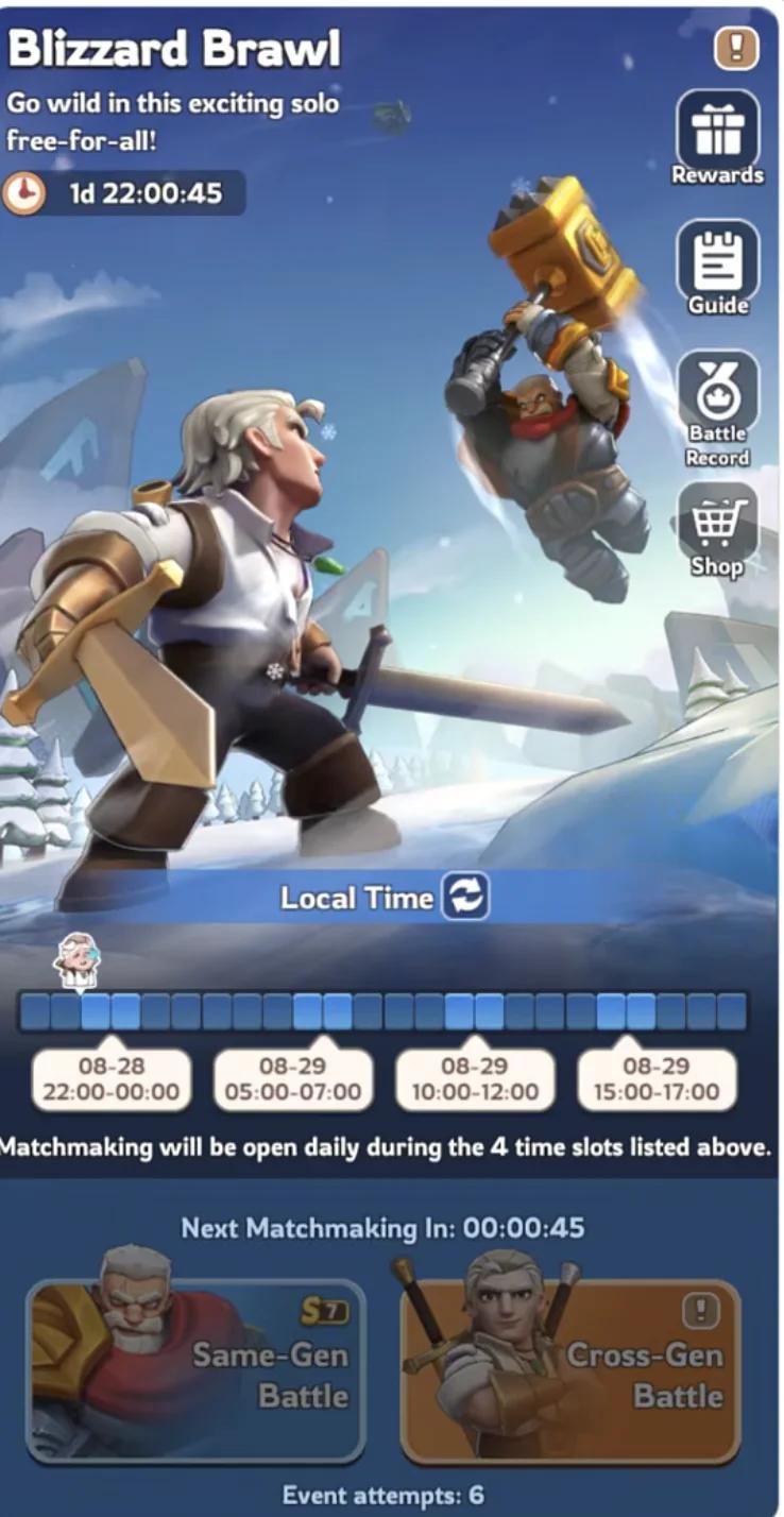 Kingshot Blizzard Brawl matchmaking screen and queue requirements.
