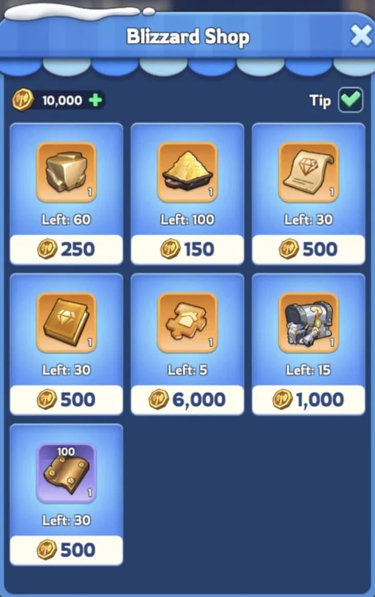 Kingshot Blizzard Shop exchange priority for Truegold Dust and permanent upgrades.