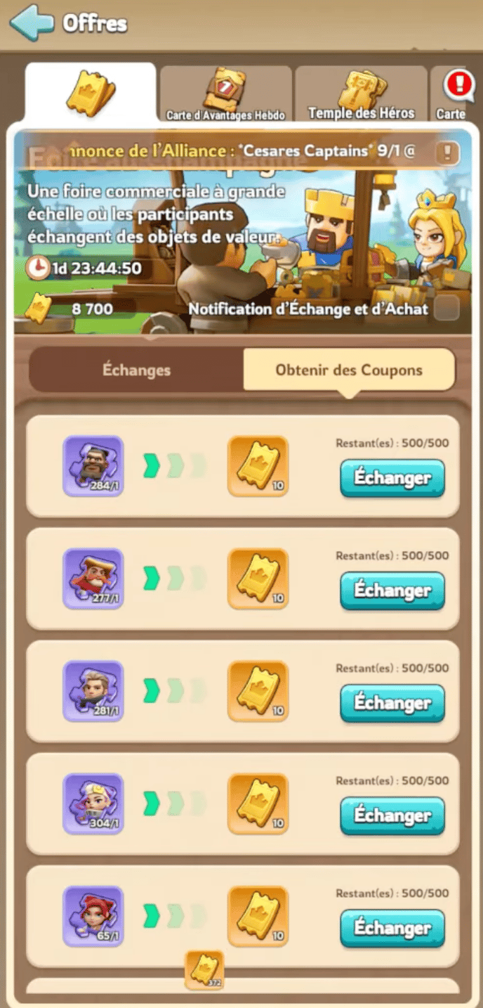 Exchange hero fragments for coupons