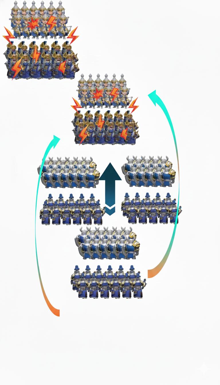 Combat simulation timeline showing attacker/defender rounds