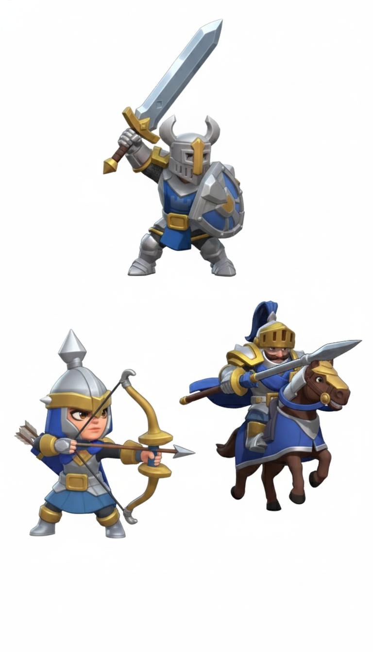 Troop type reference art showing Infantry, Cavalry, Archers