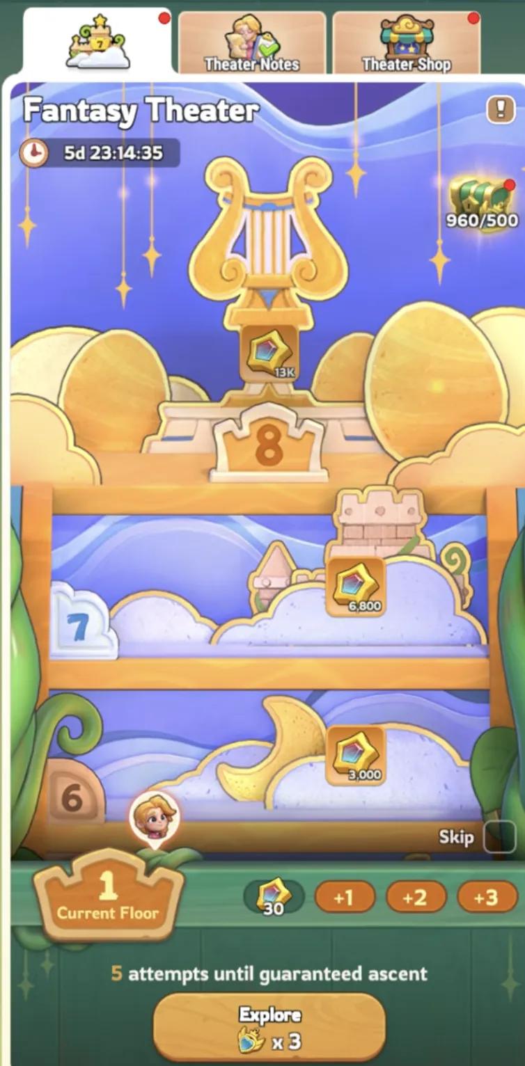 Kingshot unlocked Stage 8 Fantasy Fortress tower showing the 13,000 Fantasy Token top prize