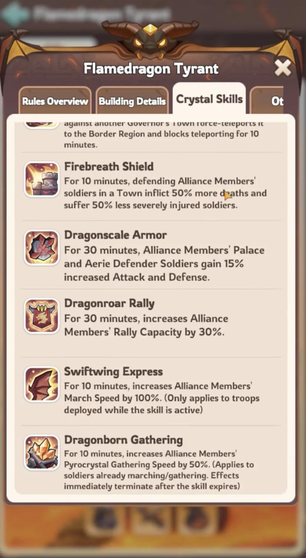 Best Crystal Skills to use in the Kingshot Flamedragon Tyrant event