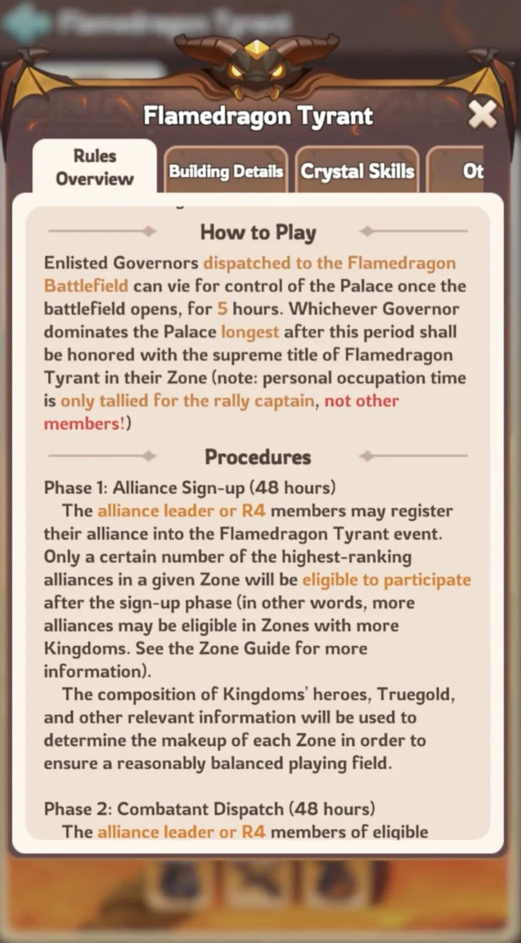 Kingshot Flamedragon Tyrant event phases and timeline procedures