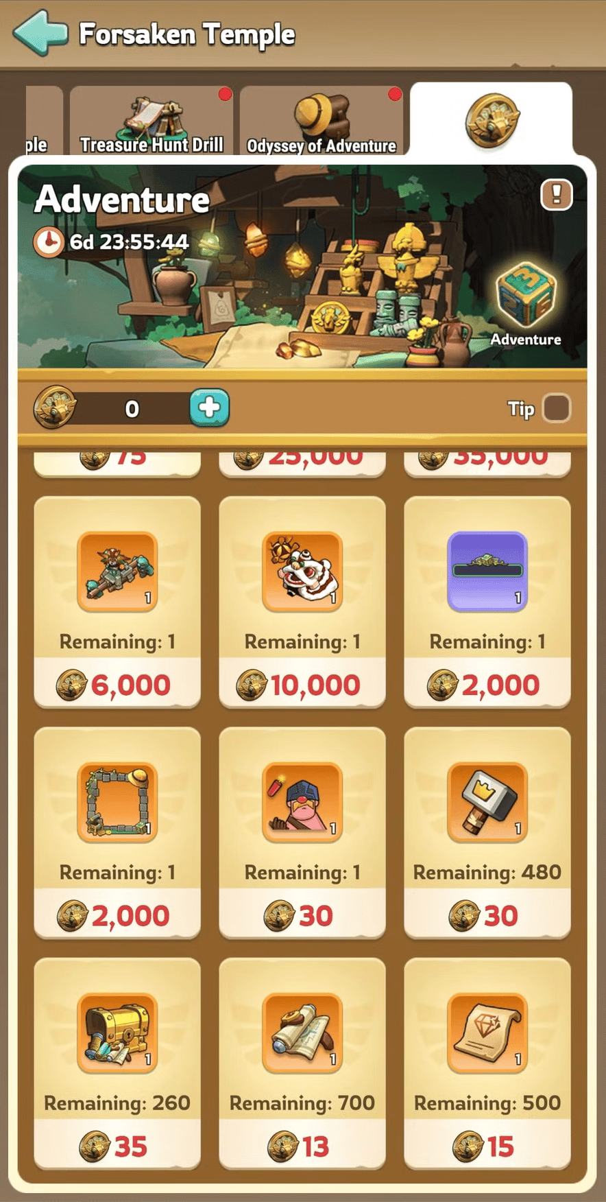 Forsaken Temple shop items