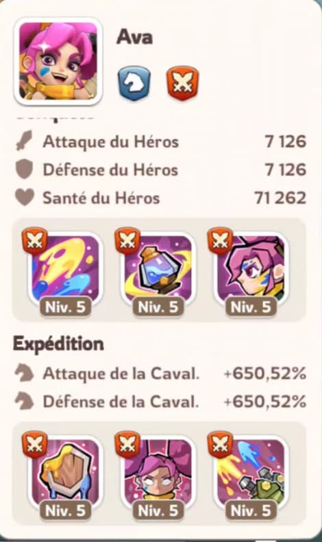 Ava Gen 7 Cavalry hero overview and arena skills in Kingshot