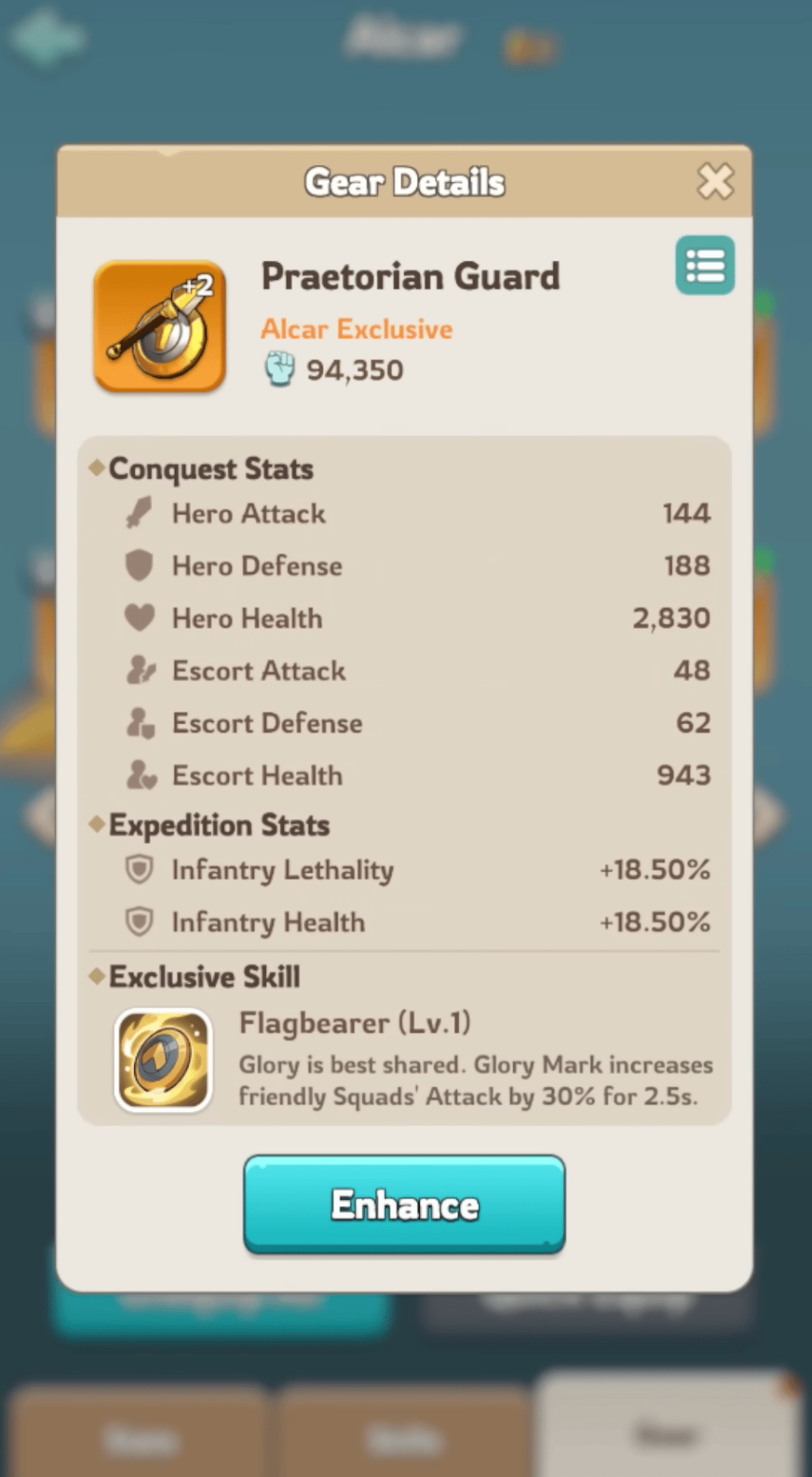 Praetorian Guard battle report screenshot proving defender widget activation