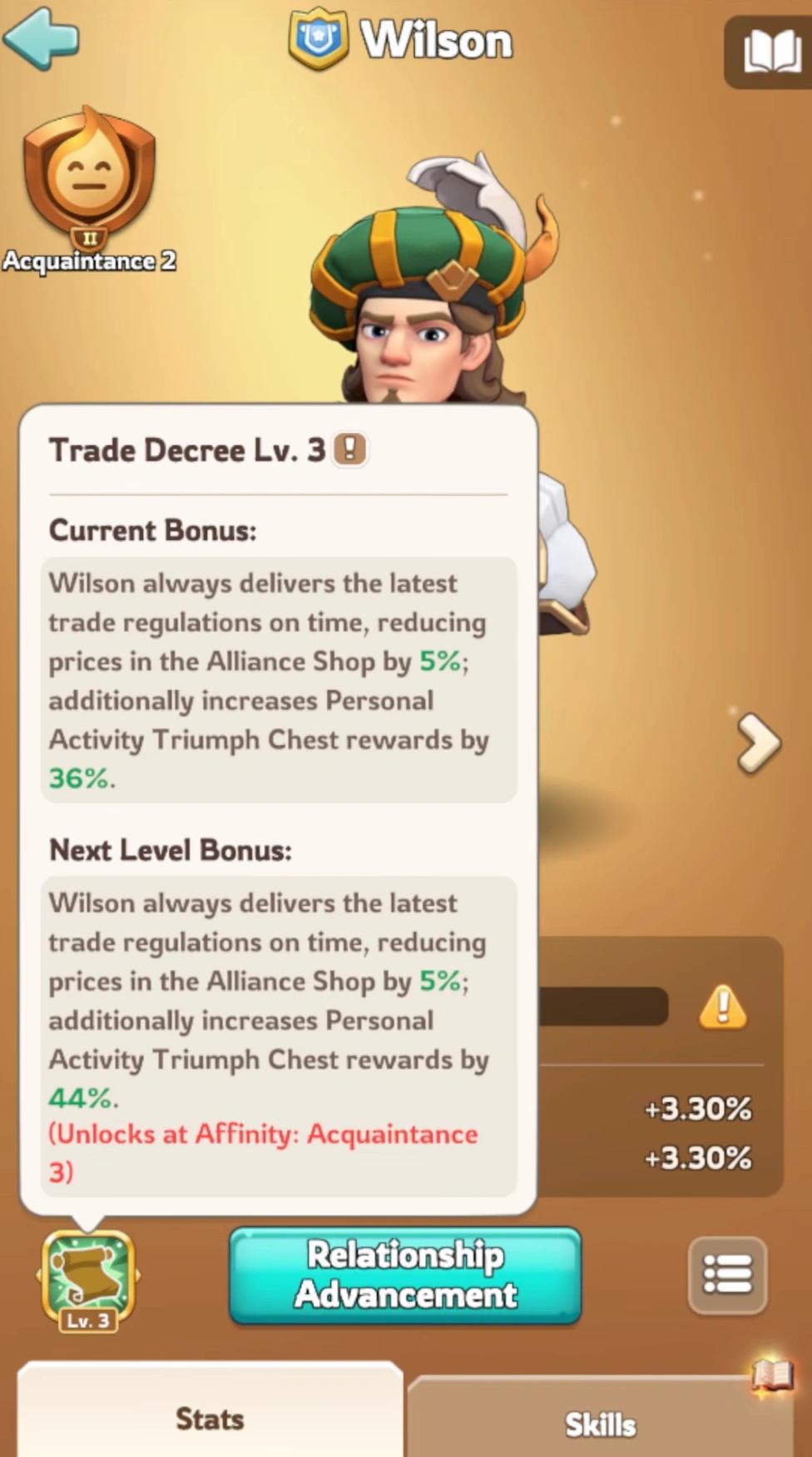 Wilson Trade Decree skill screen
