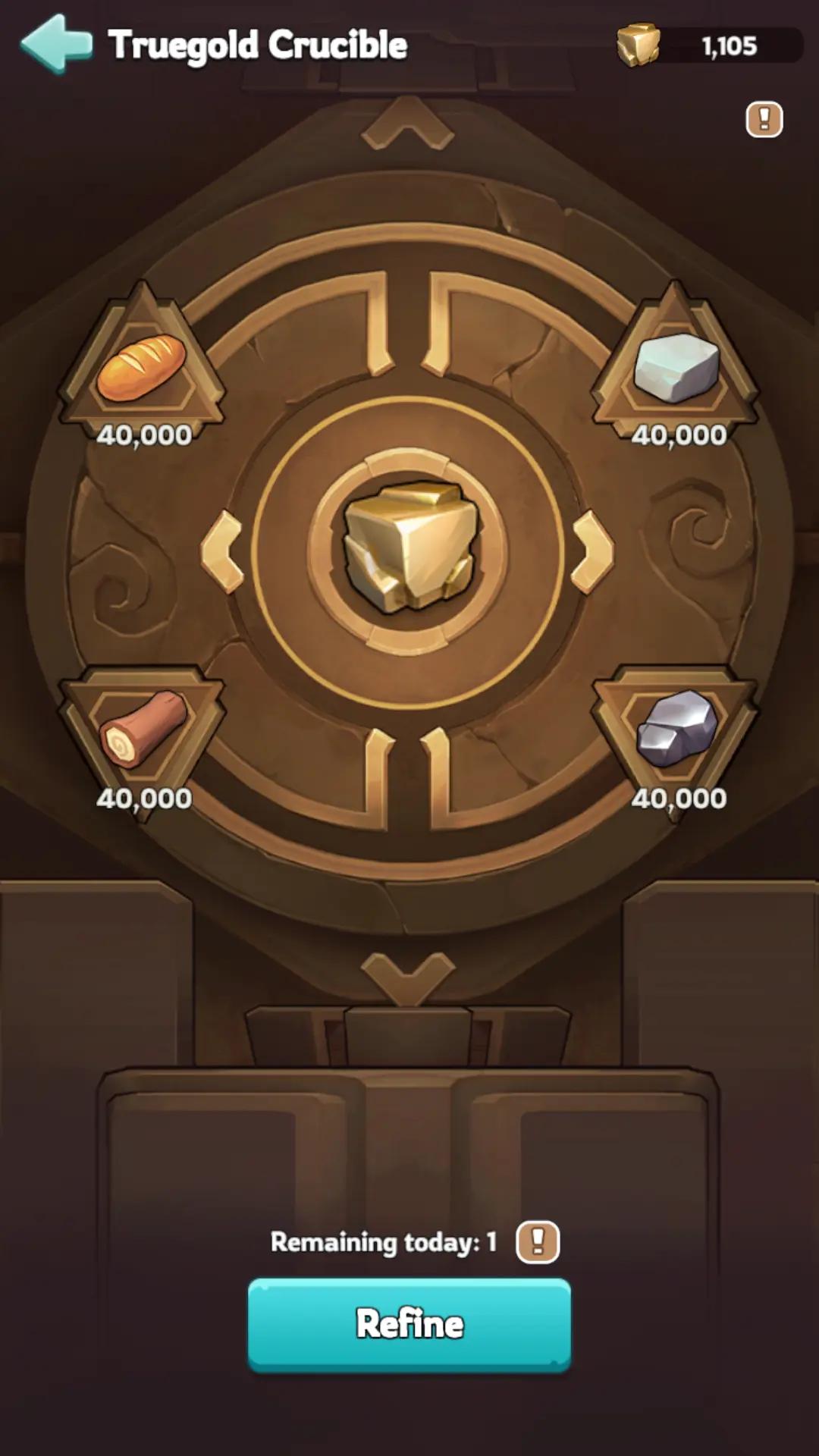 kingshot truegold Crucible refine screen