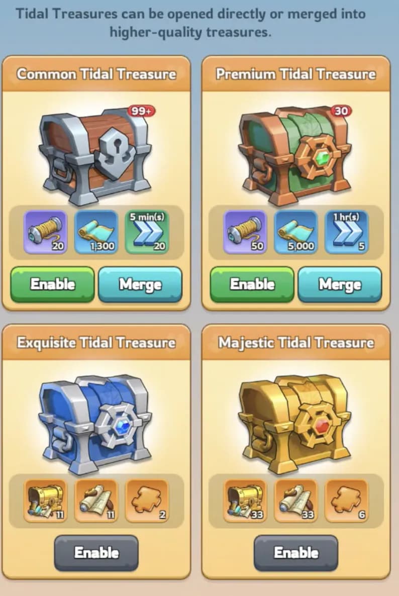 Premium Tidal Treasure merge screen