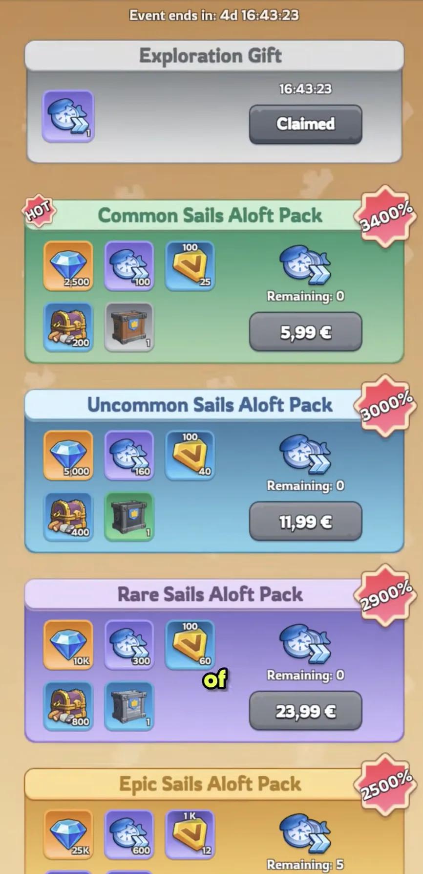 Sails Aloft Compass pack options