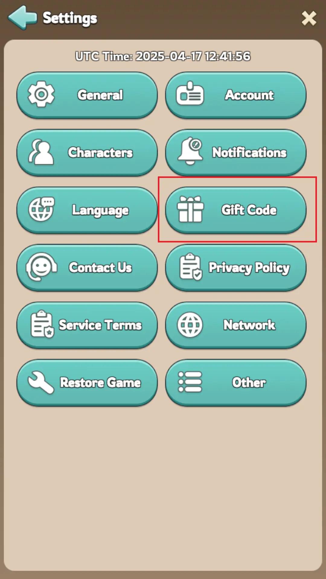 KingShot Gift Code button in settings menu