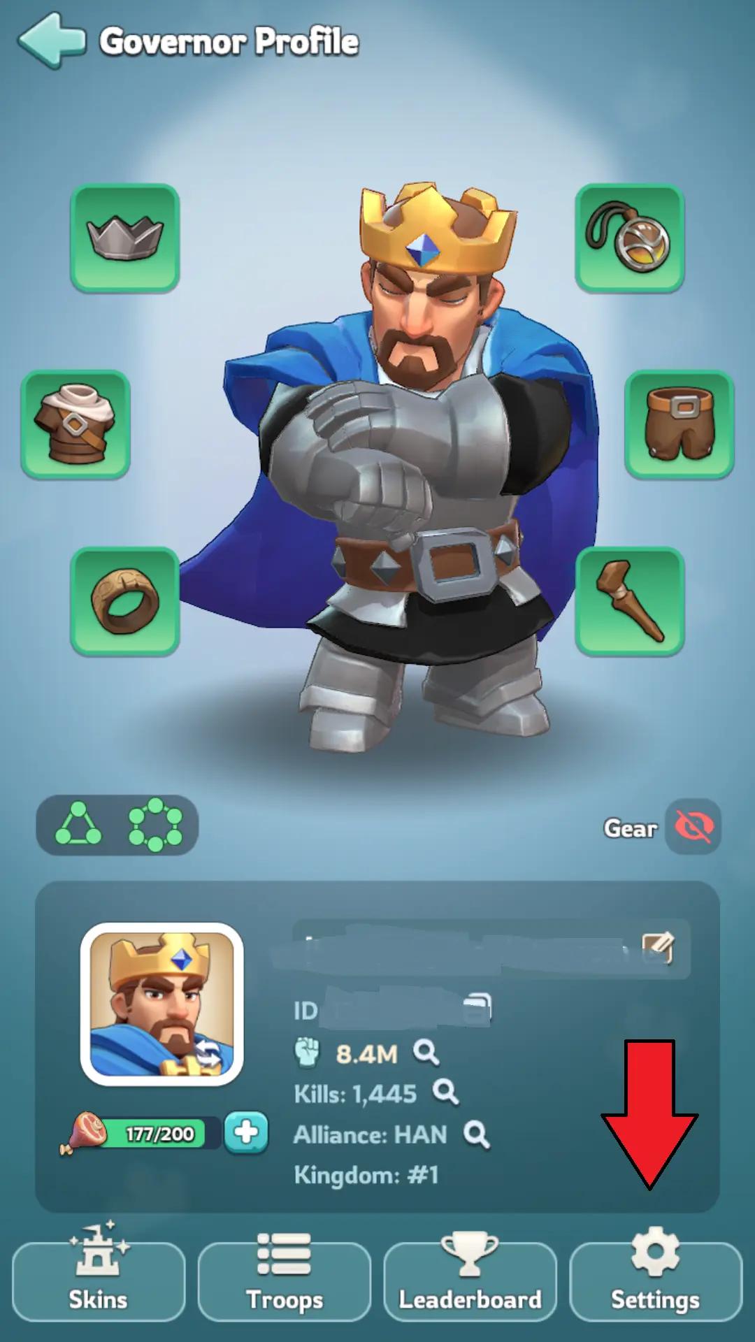 Accessing KingShot settings menu for gift codes