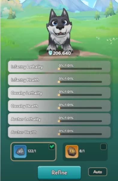 Comparison showing Gray Wolf after refinement - enhanced stats and improved combat power