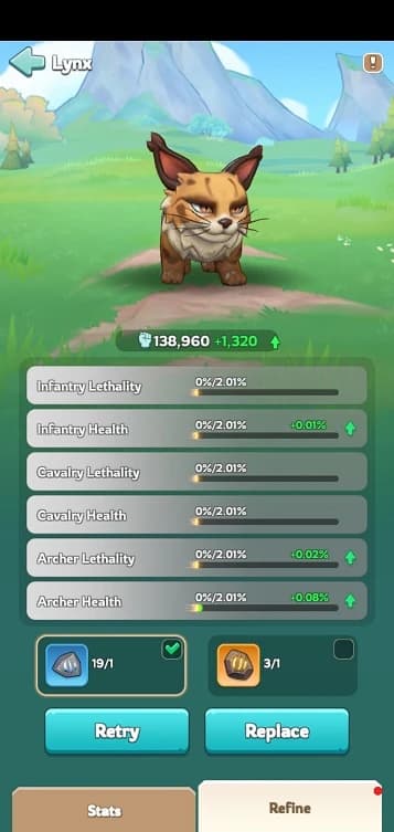 Lynx after refinement - showcasing the improved stats and enhanced combat effectiveness