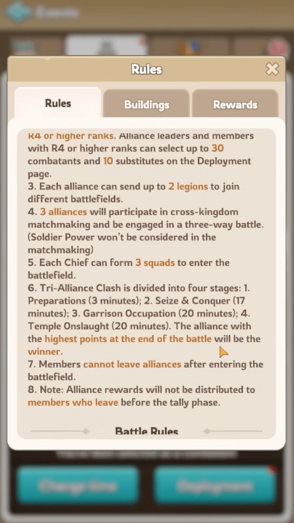 Event rules summary
