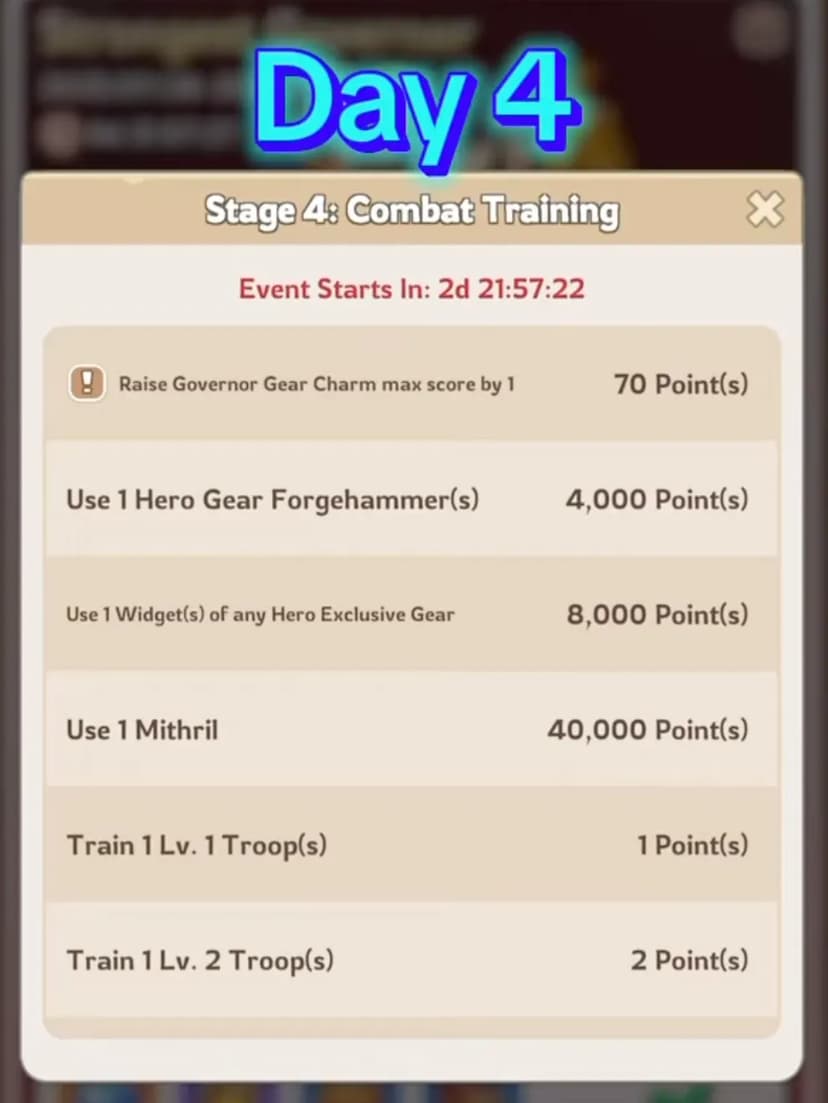 Kingshot Strongest Governor Day 4 stage overview showing tasks and point allocation