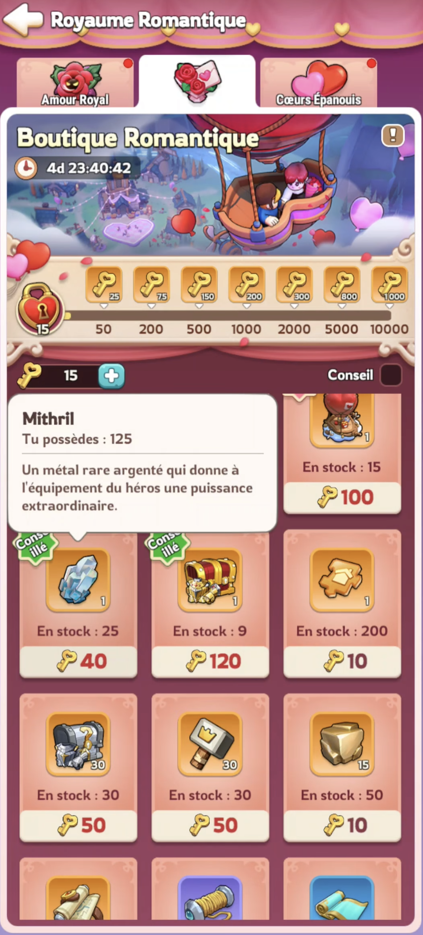 Boutique Mythic equipment and Mithril