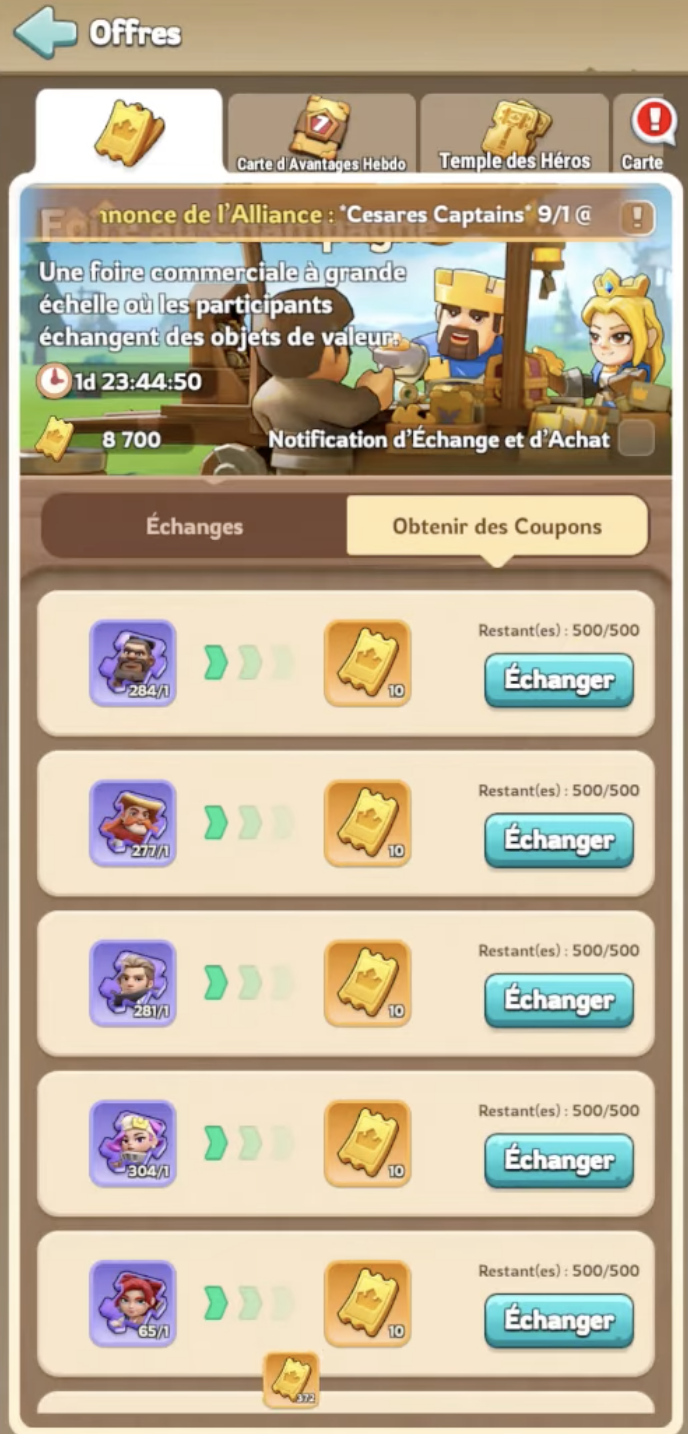 Exchange hero fragments for coupons