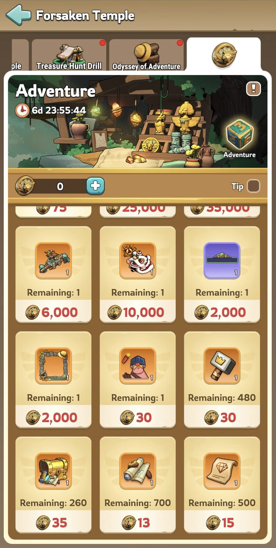 Forsaken Temple shop items