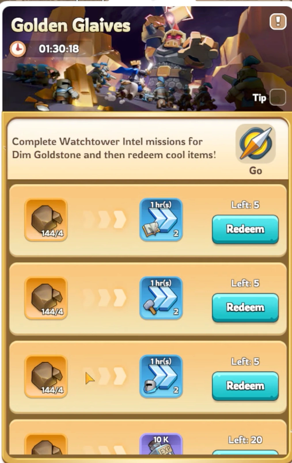 Golden Glaives shop with Dim Goldstone exchange rewards