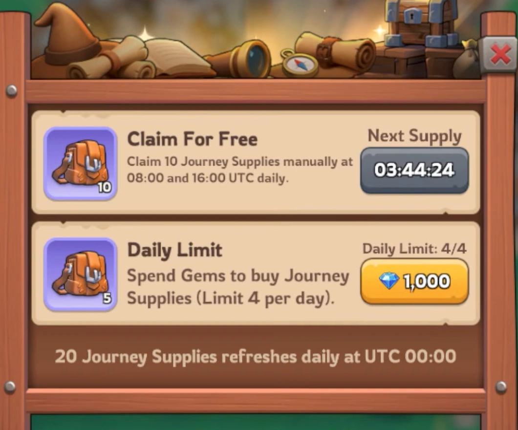 Buying Journey Supplies with gems