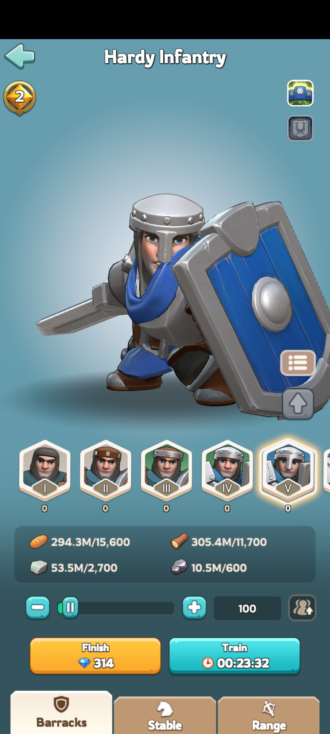 Training time table 5 (100 troops)
