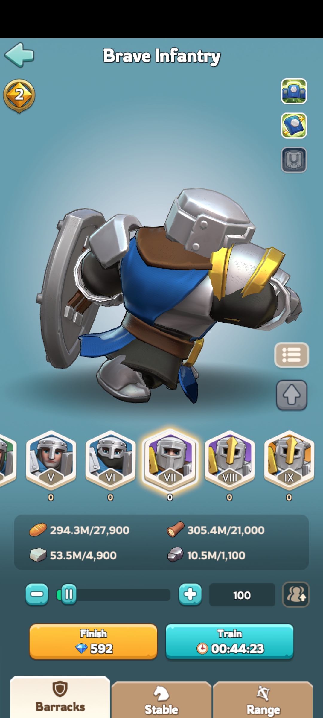 Training time table 7 (100 troops)