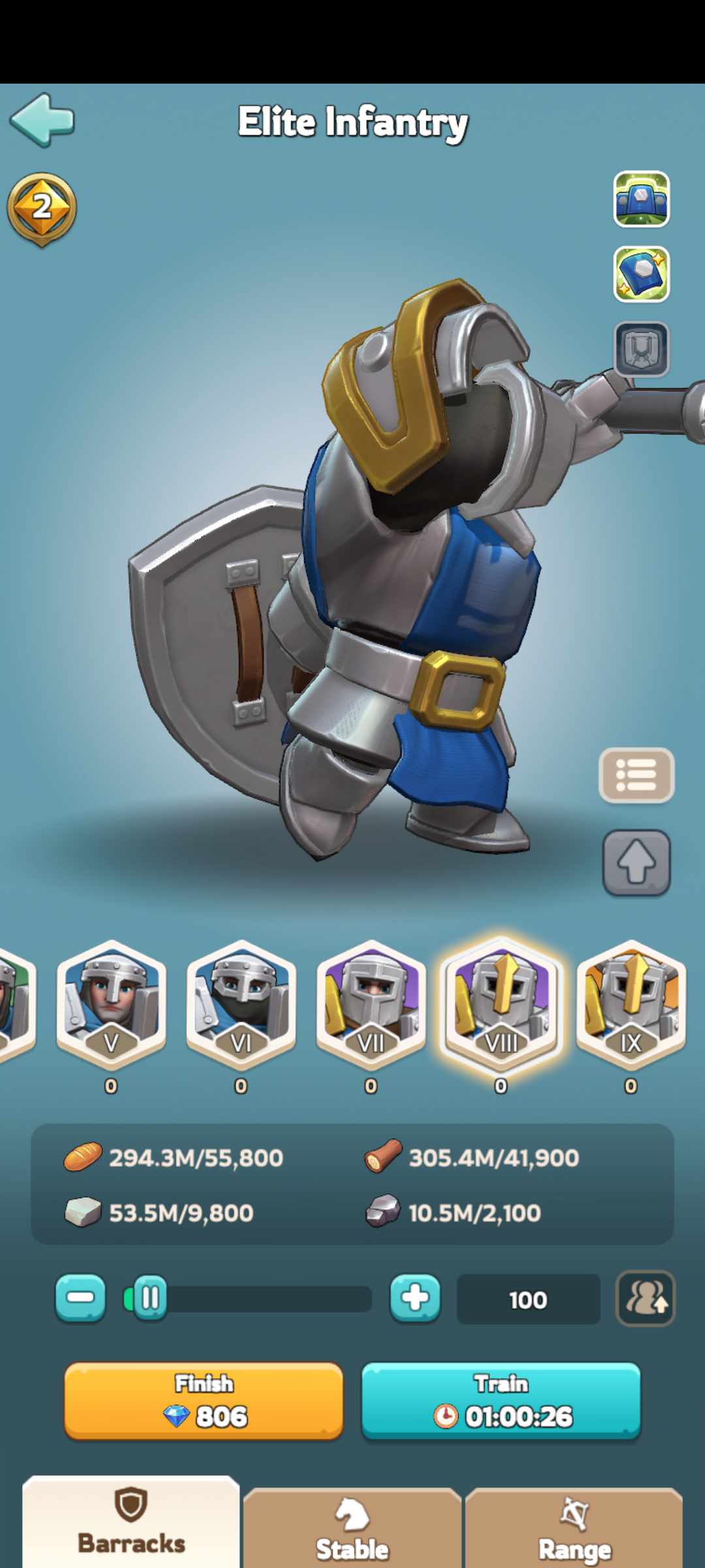 Training time table 8 (100 troops)