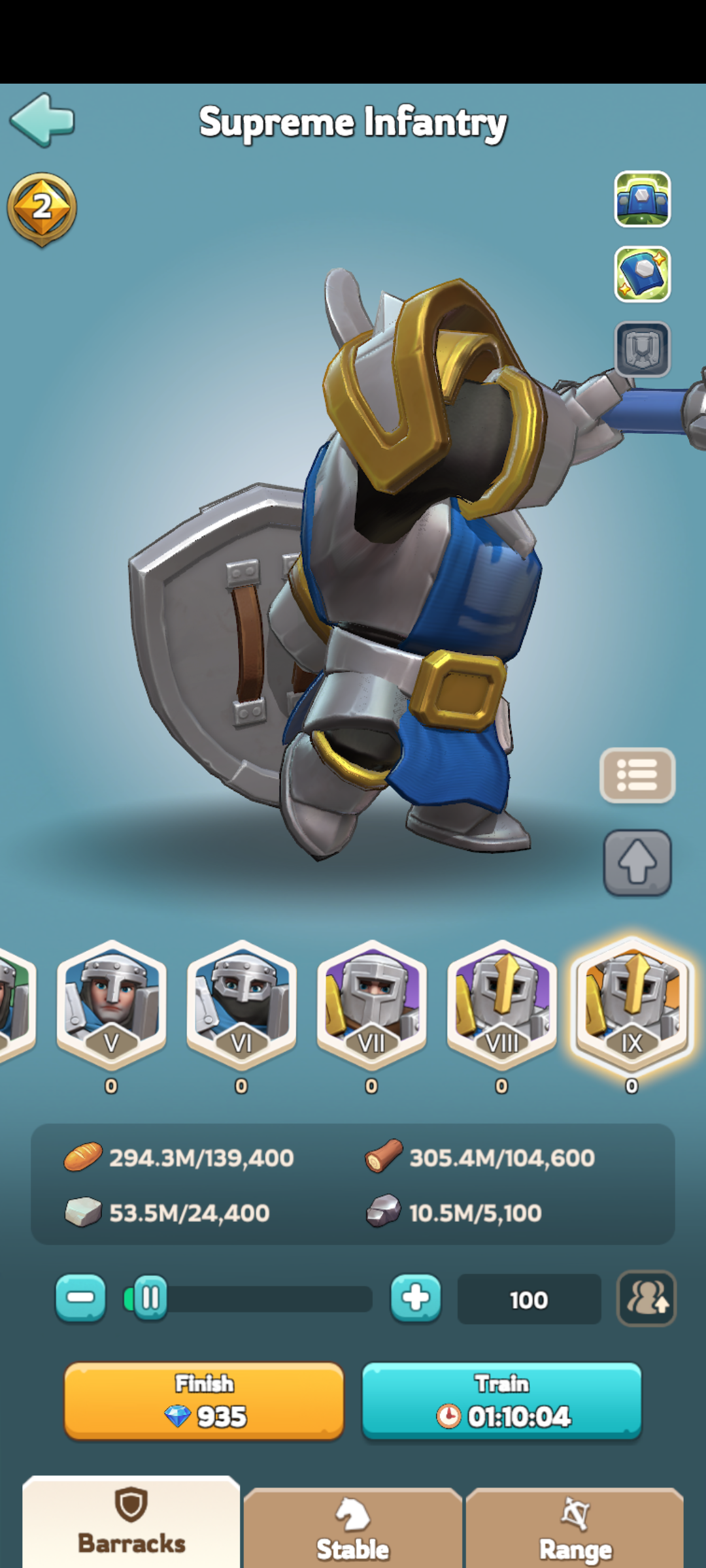 Training time table 9 (100 troops)