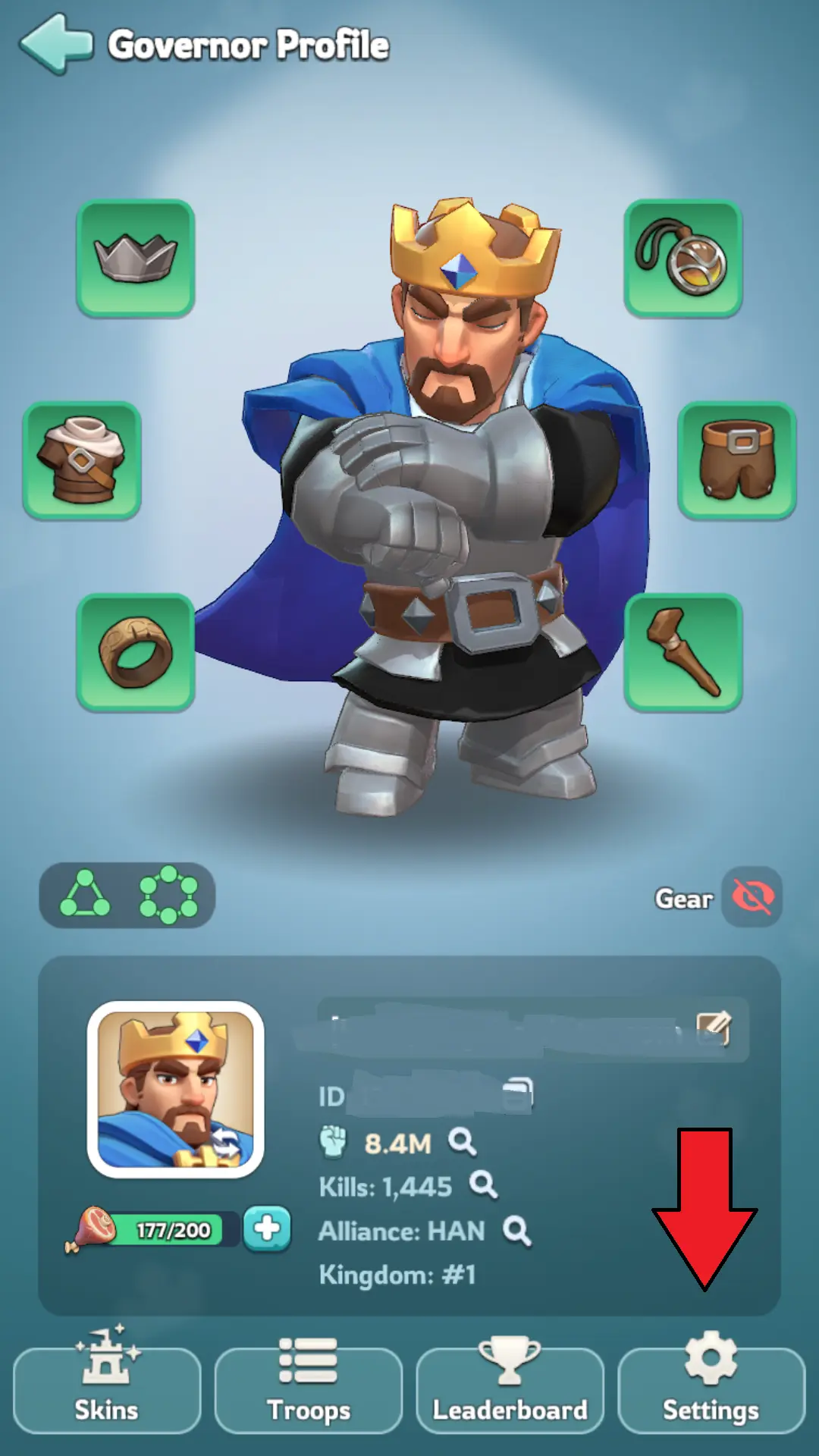 Accessing KingShot settings menu for gift codes