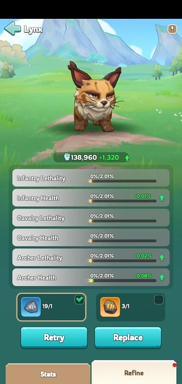 Lynx after refinement - showcasing the improved stats and enhanced combat effectiveness